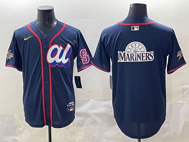Men 2025 Seattle Mariners Blank Drak Blue All star Blank Blue Nike MLB Jersey style 7->seattle mariners->MLB Jersey